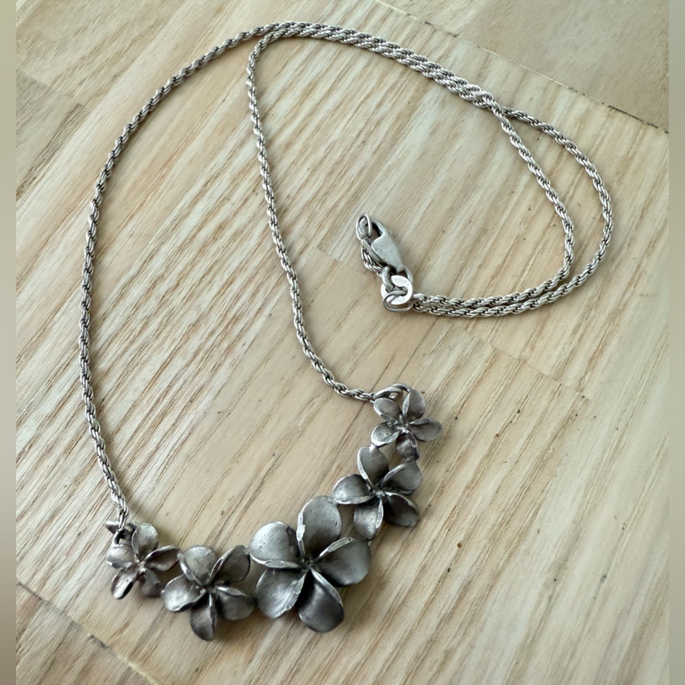925 Sterling silver plumeria five flower rope chain necklace